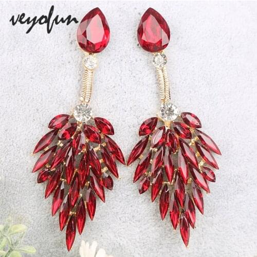 Veyofun Luxury Long Crystal Drop Earrings for Women Zinc Alloy Bride Dangle Earrings Fashion Jewelry Brinco Wholesale