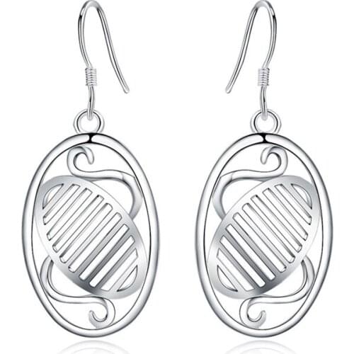 New 925 Sterling Silver Earring geometric pattern Dangle Earrings For Women Engagement Wedding Charm Jewelry Gift