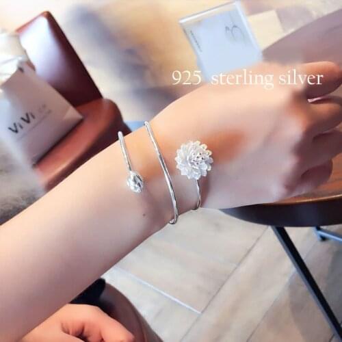 925 Sterling Silver Lotus Flower Bracelet For Women Silver Color Flower Bracelets For Girls Wedding New Arrival VBS4151