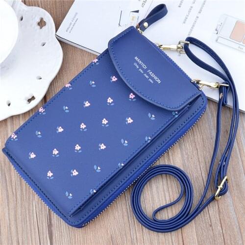 Women Shoulder Straps Shoulder Wallet Flower Print Fashion Leather Bag Mobile Phone Big Card Holders Wallets Handbag Pockets