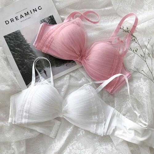 Wasteheart Women Fashion Pink Green Lace Padded Bra Sets Bralette Mesh Panties Push Up Wireless Underwear Sexy Lingerie Sets A B