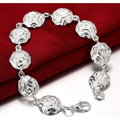 Wholesale Price Full Rose Flower Bracelet for Women Silver Lobster Buckle Bracelet Trendy Jewelry