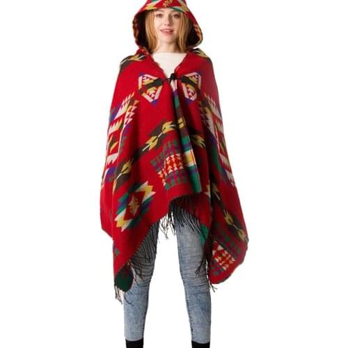 Winter Warm Coat Women Boho Hooded Shawls Poncho Capes Knitted Cashmere Shawl Cardigans Sweater Coat 2019 Fashion