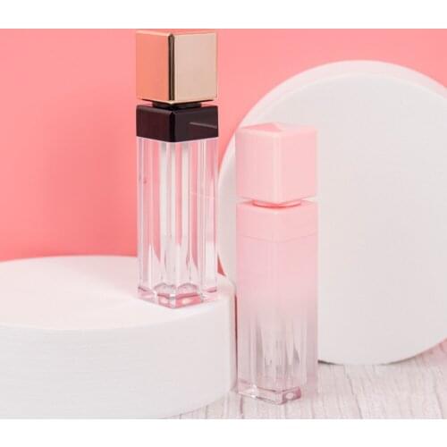 1 Pcs 10ml Gradient Square Lip Gloss Tube Glaze Pink Gold Cover Scrub Empty Tubes Lipstick Mini Sample Cosmetic Container