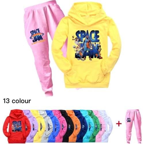 New Fashion SPACE JAM Children Sweatshirts Tshirt Pants 2pcs Sets Boys Hoodies Funny Boys Girls Clothes Kids Clothing Streetwear