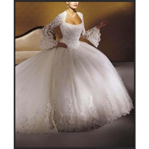 2015 vestido de noiva Vintage Plus Size Wedding Dresses with Long Sleeve Custom Made