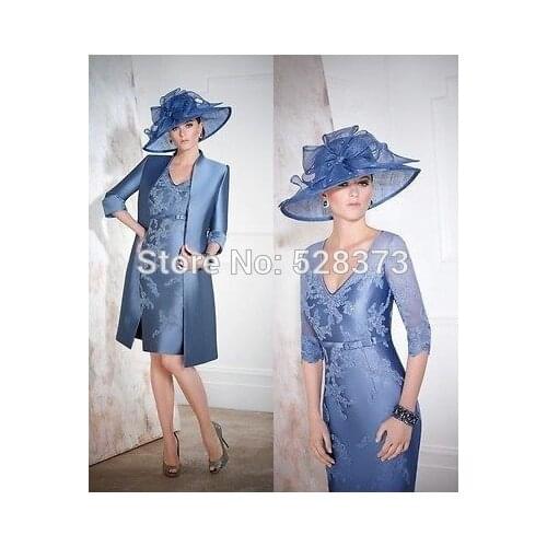 2019 vestido de madrinha elegant party dress V-neck Mother of the bride / groom dresses suit with jacket coat formal dresses