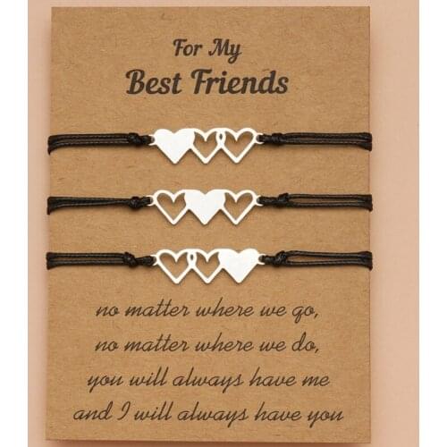 3Pcs/set Mother Daughter Sister Stainless Steel Bracelet Leather Rope Chain Heart Butterfly Charm Bracelet For Mothers Day Gift