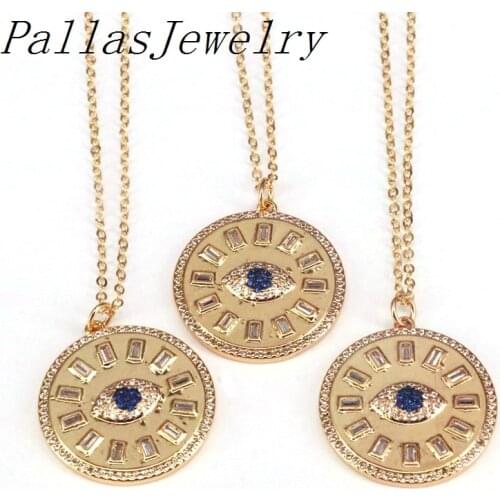 5Pcs Paved CZ Zircon Eye Necklace Gold Filled Round Charm Necklaces For Women Men Jewelry