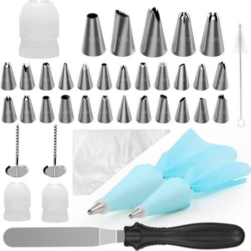 58pcs Cake Tools Pastry Bag Nozzles Tips DIY Icing Piping Cream Reusable Pastry Bags Baking Set Nozzle Set Cake Decorating Tools