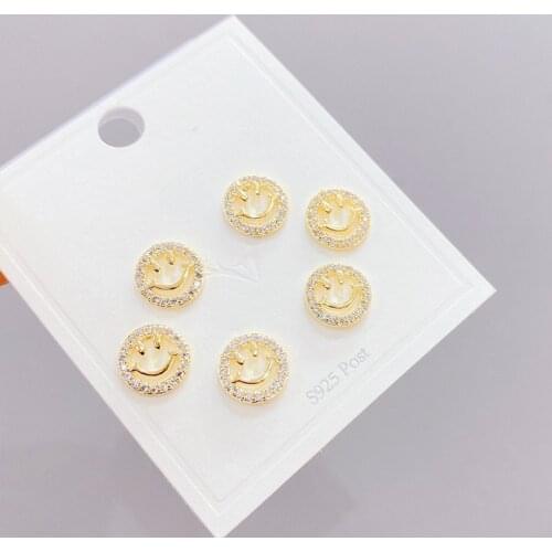 2021 New Design 6 Pcs 14K Gold Plated Cute Smile Stud Earrings Luxury Jewelry Cubic Zircon Earrings