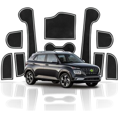 RUIYA For Venue 2020 Car Door Groove Mat Anti-slip Slot Pad Auto Interior Organizer Accessories White/Red 11 Pcs/Set