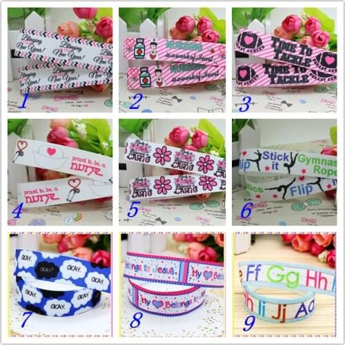 7/8'' Free shipping letter nurse cancer printed grosgrain ribbon hairbow headwear party decoration diy wholesale OEM 22mm S382