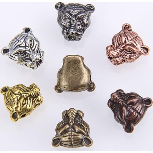 Zinc alloy material new retro tiger head perforated beads 6 colors can make bracelet DIY jewelry found