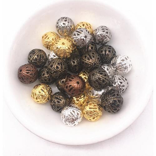 4/6/8/10mm Hollow Ball flower Beads Metal Charms Mixed color Filigree Spacer Beads Diy Jewelry Making