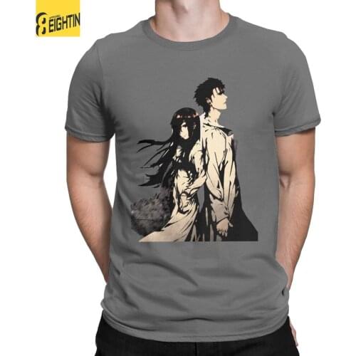 Mens Okabe Rintarou & Moe Kurisu Steins Gate T Shirt Cotton Clothes Vintage Short Sleeve Crewneck Tees Unique T-Shirts