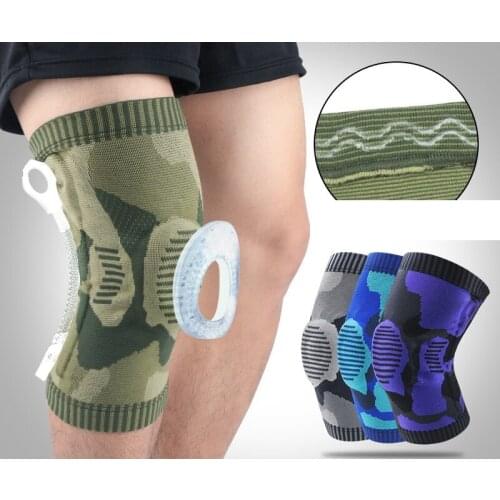 Camouflage 3D Weaving Compression Knee Brace Springs Support Silicone Cushion Reduce Meniscus Injury Patella Kneecap Protector