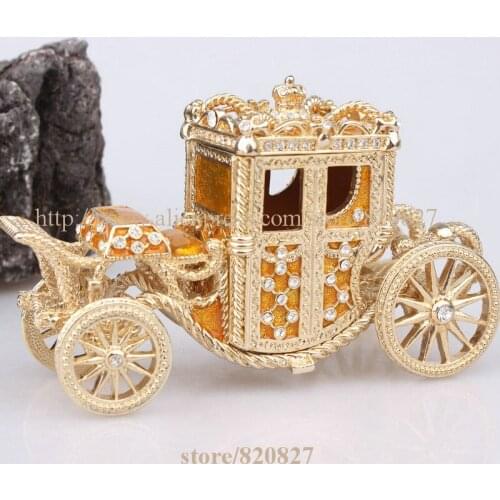 Crown Carriage Bejeweled Collectible Trinket Jewelry Box Carriage Cart Gift Crown Carriage Keepsake Trinket Pill Box Figurine