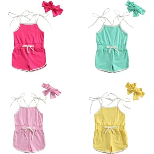 0-5Y Summer Toddler Kids Summer Clothes Newborn Infant Boys Girls Sleeveless Elastic Waist Rompers Jumpsuits Headband Outfits