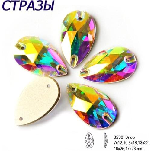 CTPA3bI Crystal AB Tear Drop Glass Crystasl Beads Sew On Rhinestones Sewing Strass DIY Craft Rhinestones For Garment Dress Jeans