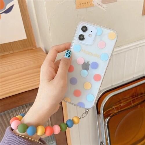 Gimfun Lovely Bead Chain Wave Point Phone Case for iPhone 11 12 Pro Max XS Max X XR 7 8 Plus Cute Clear Wristband Soft Case