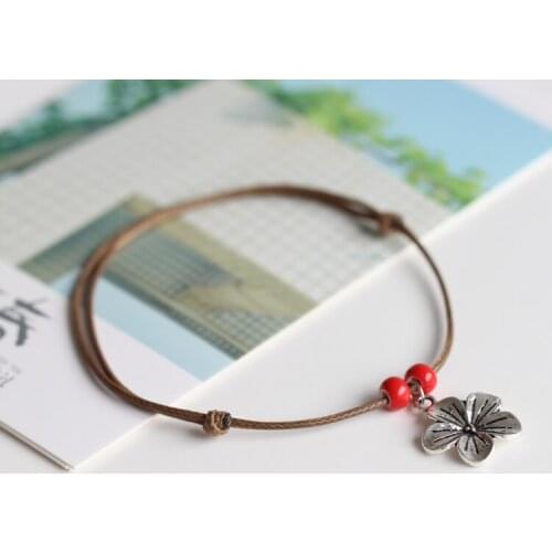 Fashion Rope Handmade Necklace For women Pendant Ceramic jewelry with flower trendy design Bohemia Red Beads Lucky Jewelry