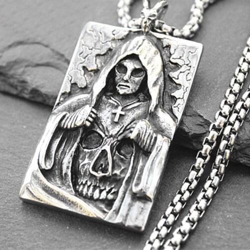 New Punk Retro Masked Death Cross Skull Pendant Mens Necklace Domineering Sweater Chain Jewelry Accessories