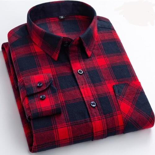 2020 Men Flannel Plaid Shirt 100% Cotton Spring Autumn Casual Long Sleeve Shirt Soft Comfort Slim Fit Brand Clothes DS387