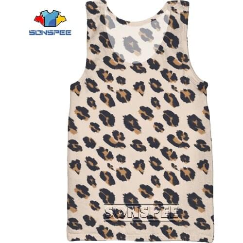SONSPEE Leopard Animal Hunting 3D Print Mens Tank Tops Casual Fitness Bodybuilding Gym Muscle Funny Men Sleeveless Vest Shirt