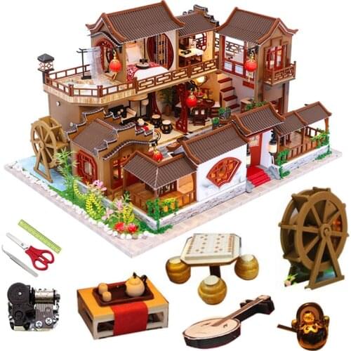 DIY Miniature Dollhouses Kit Chinese Style Large Wooden House With Light Christmas Gift Toys For Children Doll House Furniture