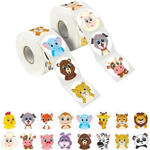 500-1000pcs Cartoon Zoo Faram Animals Reward Stickers Motivational Sticker Roll Kids School Students Teachers Stickers Labels