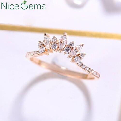 NiceGems Solid 14K Rose Gold Vintage Moissanite wedding band unique curved wedding ring bridal ring anniversary band