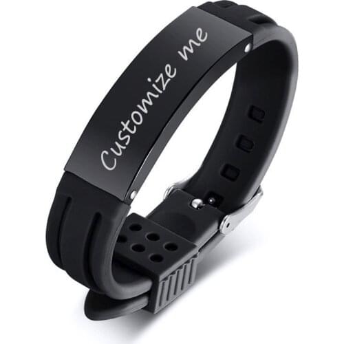 Modyle 2020 New Personalize Silicone Band Stainless Steel ID Bar Casual Jewelry for Man Valentines Day Gift