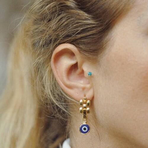 GULCE DERELI, EVIL EYE SYMBOL CHARM EARRINGS, VINTAGE CHAIN EARRINGS, GIFT BOX, GOLD/SILVER PLATED