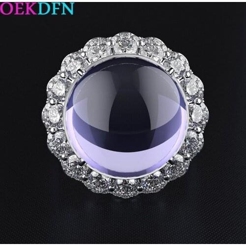 OEKDFN Vintage Pure 925 Sterling Silver Ring Round Amethyst Gemstone Birthstone Engagement Wedding Couple Rings Fine Jewelry
