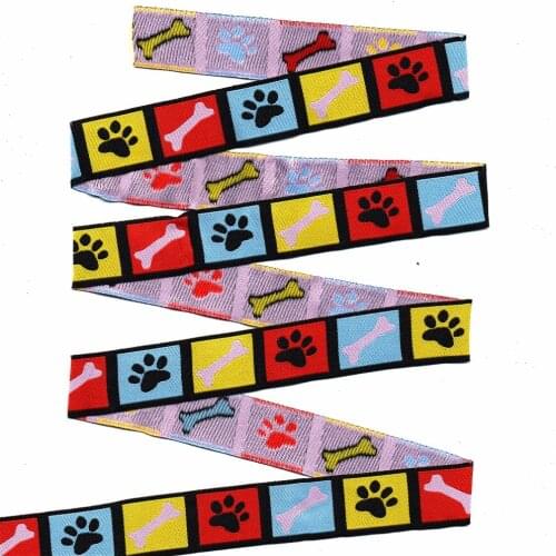 Wholesale 5/8"+7/8"(16mm+22mm 20y/lots) Polyester Color Dog paw prints Woven Jacquard Ribbon For Dog Collar
