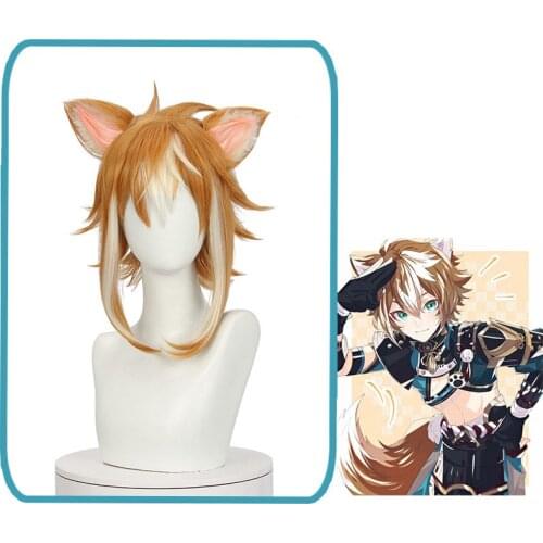Genshin Impact Gorou Cosplay 35cm Brown Wig Cosplay with Ears Anime Cosplay Wigs Heat Resistant Synthetic Wigs Hair Halloween