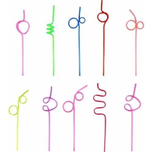 10Pcs/Set Drinking Straws Plastic Colorful Drinking Straw Crazy Curly Loop Milk Tea Wedding Birthday Party Supplies SPA11
