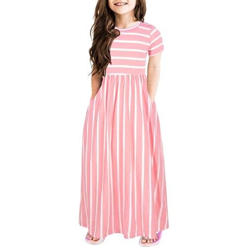 Summer New Fashion Toddler Baby Girls Short Sleeve Striped Print Dress Kids Girl Long Dresses Clothes Wholesale Free Ship