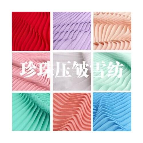 3Metres New Arrival Summer Spring Pleated Chiffon Fabric Pleated Fabric Solid Color For Organ Dress Skirt Crushed (pleated 1.5m)