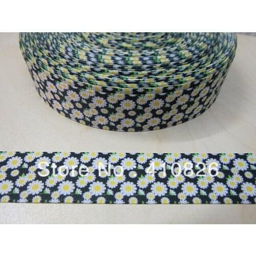 Q&N ribbon wholesale/OEM 1inch 25mm White Flower Printed Grosgrain Ribbon Webbing 50yds/roll Free Shipping