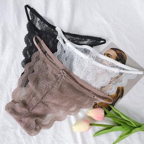 Womens Sexy Underwear Panties Ultra Thin All Lace Panties Ladies Transparent Low Hollow Out Waist Briefs Solid Color Underpants