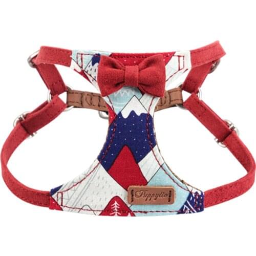 Printed Small Dog Harness Vest with Bowtie Soft Padded for Puppy Pet Dog Walking Training Harness Yorkshire Chihuahua Accesorios
