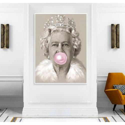 Nordic Posters Elizabeth II Pictures Print Canvas Painting Queen Blowing Bubbles Wall Paintings for Living Room Decor cuadros