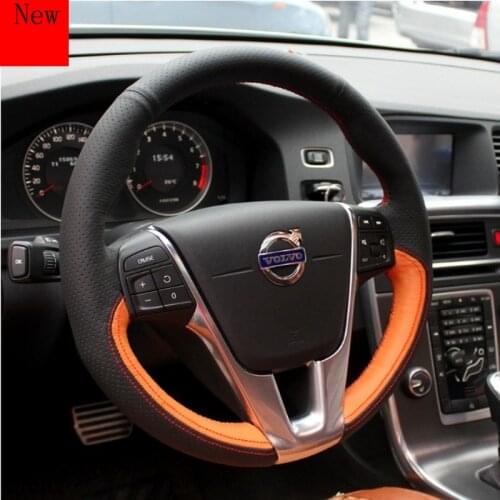 DIY Hand-Stitched Leather Suede Car Steering Wheel Cover for Volvo C30 S40 S80 XC60 XC90 V60 Interior Car Accessories