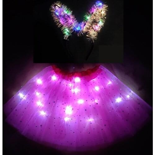 8-12T childrens and girls' luminous skirt led short skirt fluffy short skirt new strange short skirt shiny skirt Rose red