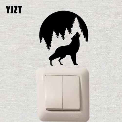 YJZT Moon And Wolf Home Decor Vinyl Creative Switch Sticker Animal Wall Decal Funny Cartoon 17SS-0580