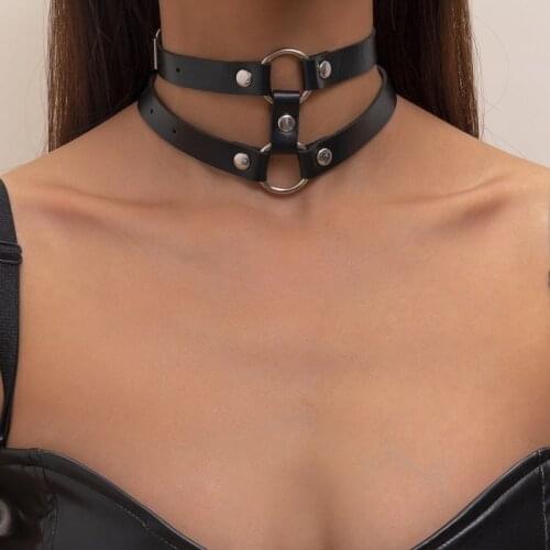 Womens Neck Chain Punk Rock Geometry PU Necklaces Trend Gothic Chains Accessories Goth Jewelry Women Sexy Goth Choker Necklace
