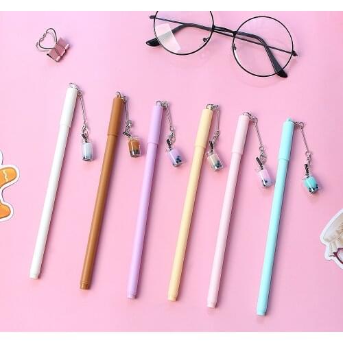 2 Pcs Kawaii Mini Bubble Tea Bottle Pendant Gel Pens Signature Pens School Office Stationery Gift
