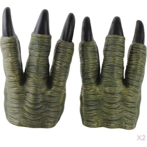 2pcs Plastic Gloves Dinosaur Claw Design Halloween Costume Makeup Party Masked Ball Cosplay Costume Party Props- Green